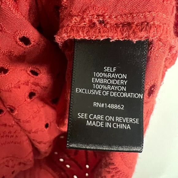 Torrid Top Blouse Eyelet Pintuck Plus 4 Burnt Orange Embroidered Boho Festival - Picture 8 of 10